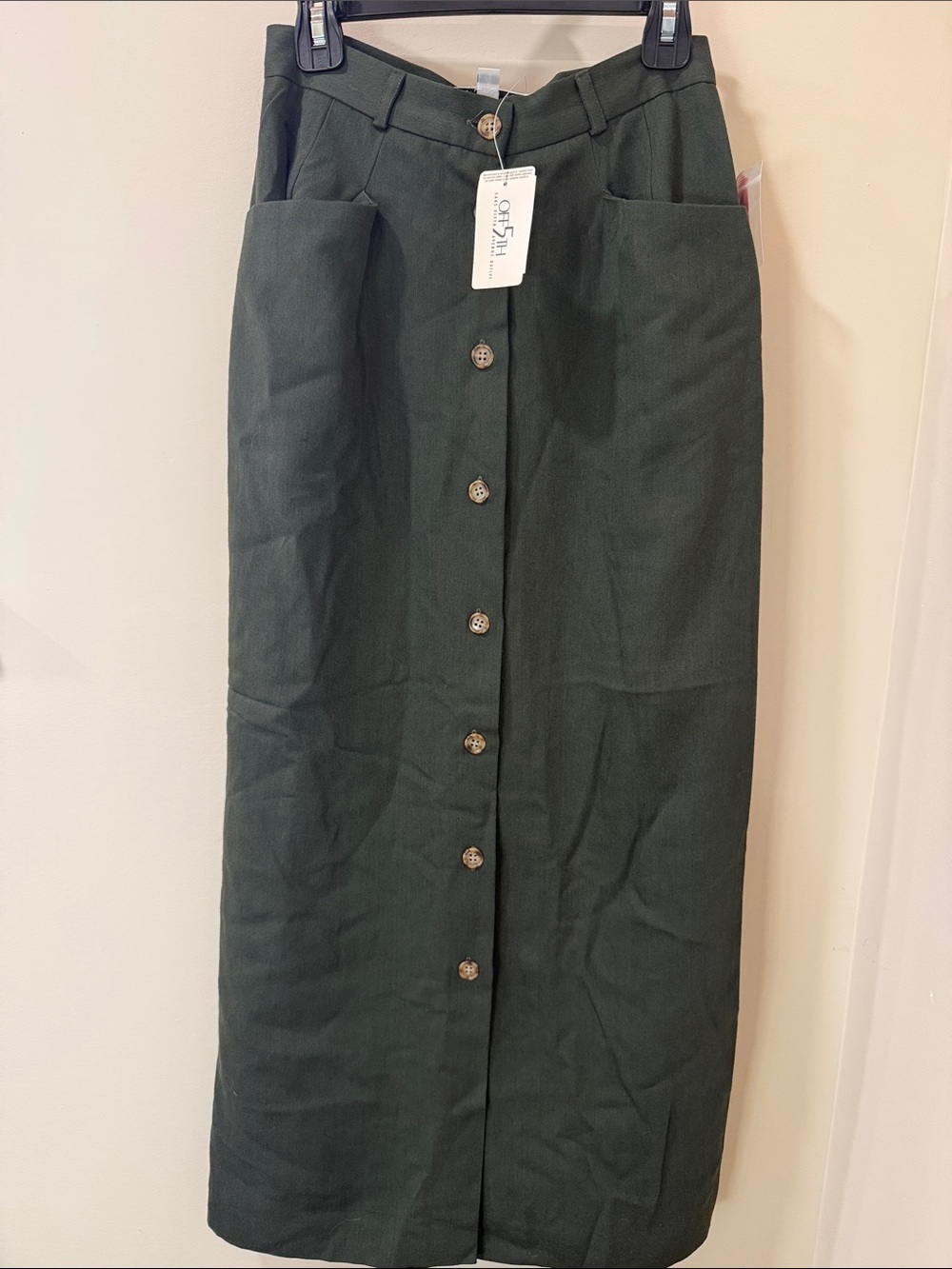 Saks Fifth Avenue Folio Collection Olive Green Button-Front Maxi Skirt